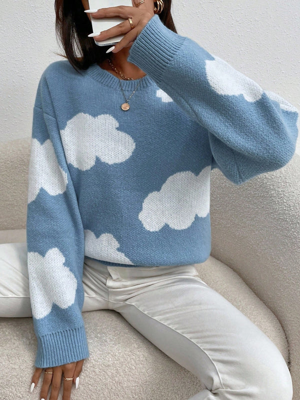 Sweater Doux Motif Nuages – Look Casual & Cozy