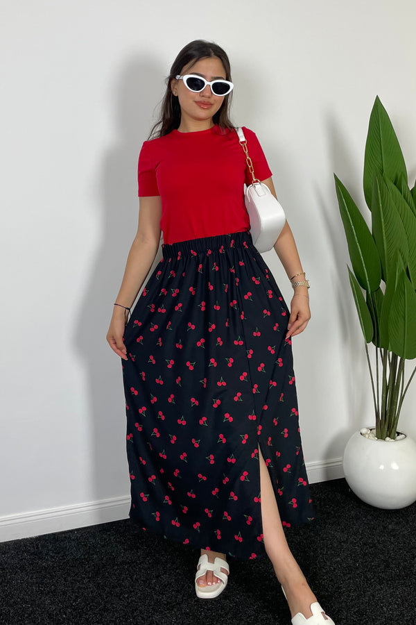 Ensemble jupe fendue cerise et top