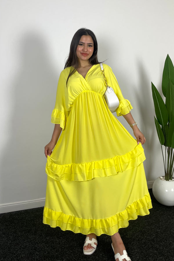 Suunyvibe Robe d'été décontractée, unie, ourlet volantée