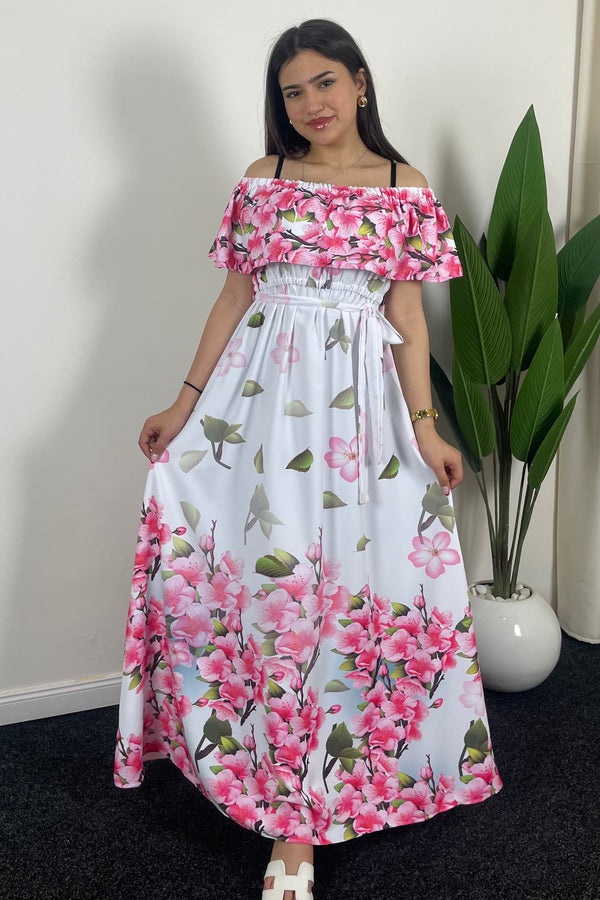 Robe d'été à épaules dénudées  de plantes, pour vacances Maxi
