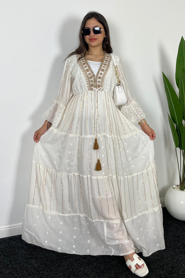 Robe d'été pour avec col en V, garniture en dentelle