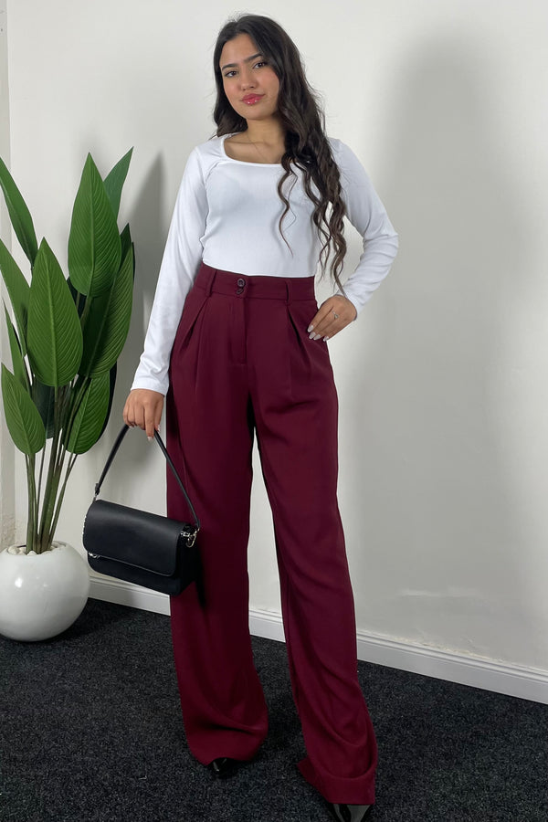 Pantalon ample à jambes larges et plis, décontracté et professionnel