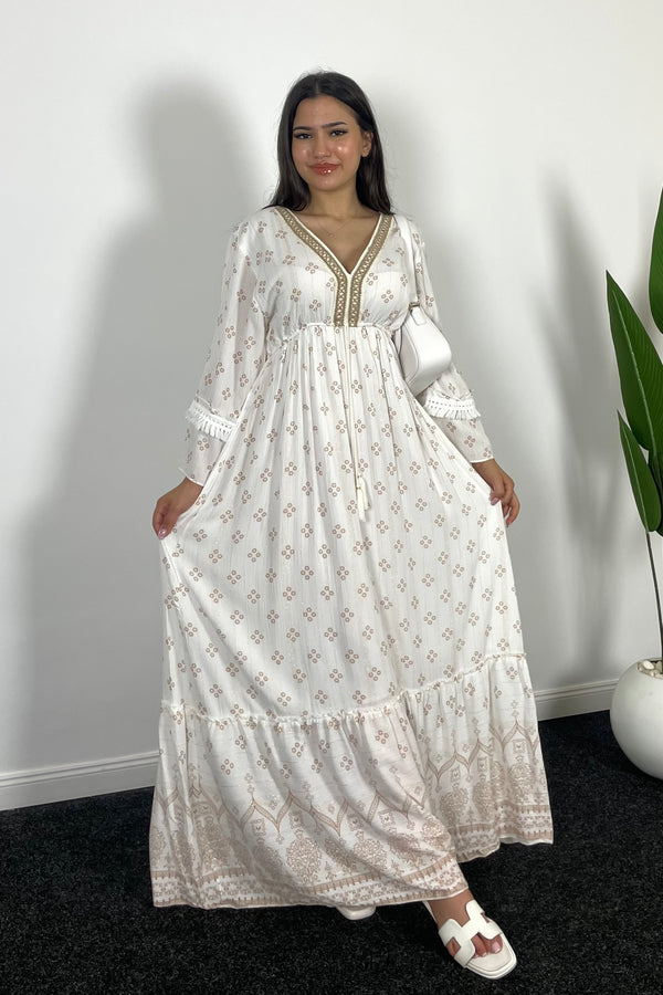 Robe Soleil Col V garniture en dentelle