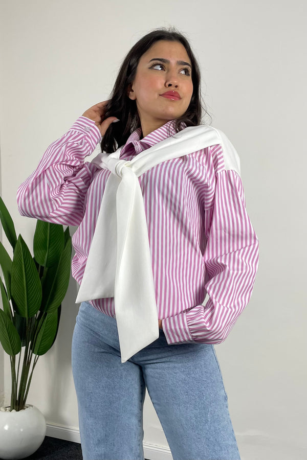 Chemise casual à rayures bicolores pour femmes