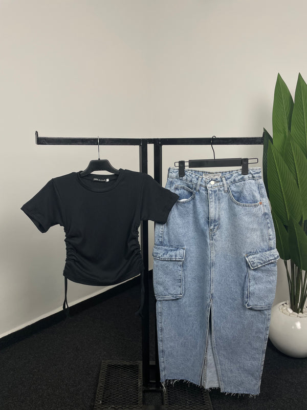 Jupe longue en jean avec poches cargo & Top