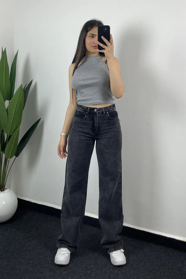 Jeans gris noir droits
