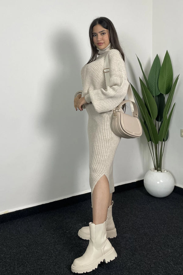 Jupe En Tricot & Pull À Col Roulé Côtelé